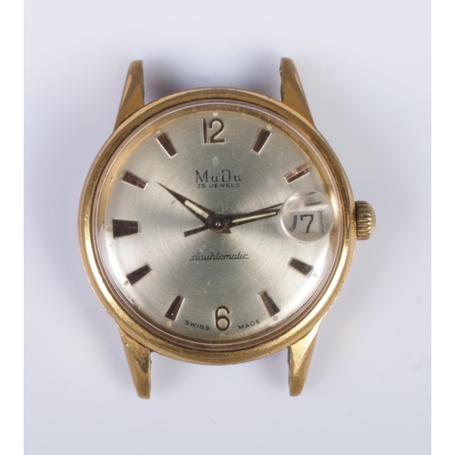 395 - A gents MuDu 25 jewels Doublematic wrist watch head with date display.