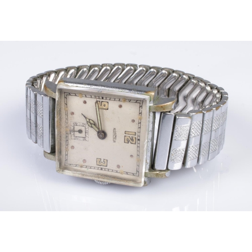 397 - A gents Roamer manual wristwatch with Arabic markers, square shaped dial and expanding strap.