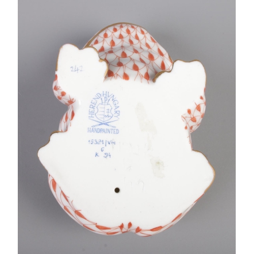 416 - A Herend of Hungary hand painted porcelain frog in a red fish scale pattern, model number 15321. App... 