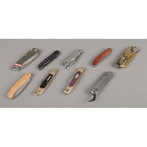 423 - Nine folding pocket knives, to include Gerber, Joker and Old Timer examples. CANNOT POST.