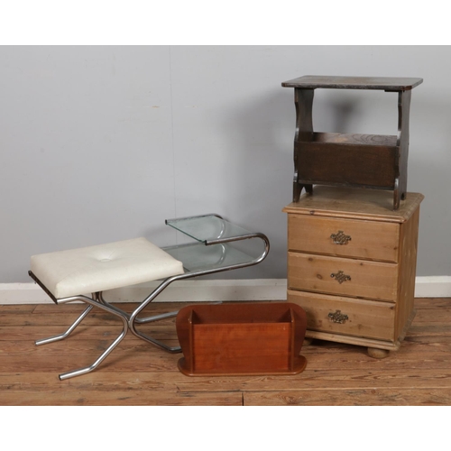 490 - A collection of occasional furniture, to include pine bedside chest of three drawers, vintage teleph... 