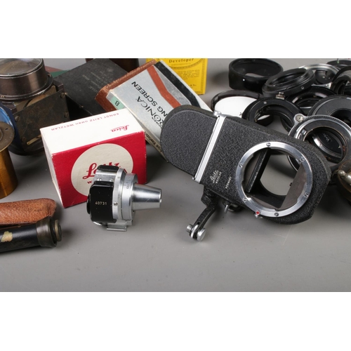 19 - A quantity of photography camera accessories including a Leitz viewfinder, Leitz Visoflex II Reflex ... 