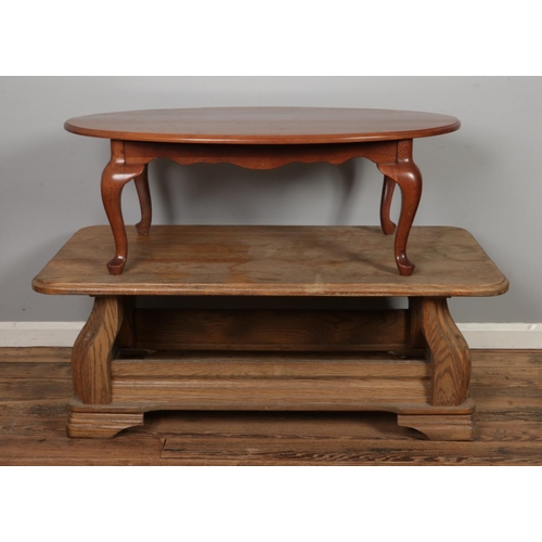 463 - A large oak coffee table with another mahogany example.

Oak coffee table measurements
Hx51cm
Wx135c... 