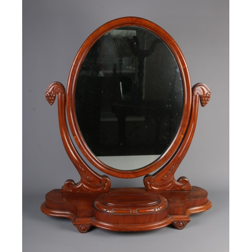 465 - 19th century mahogany carved dressing table mirror with oval tilting mirror and singular hinged comp... 