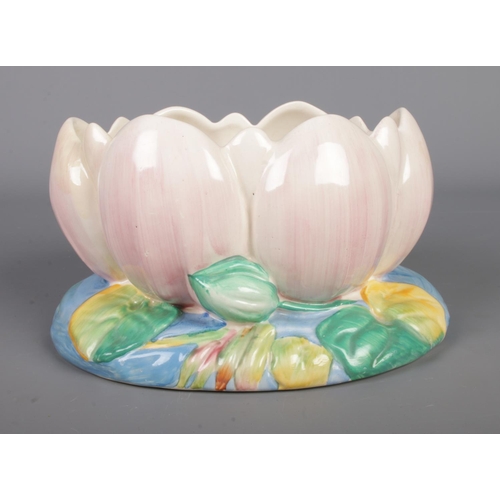 419 - Clarice Cliff for Newport Pottery Water Lily Bowl, in pink, printed mark, 21.5cm wide.