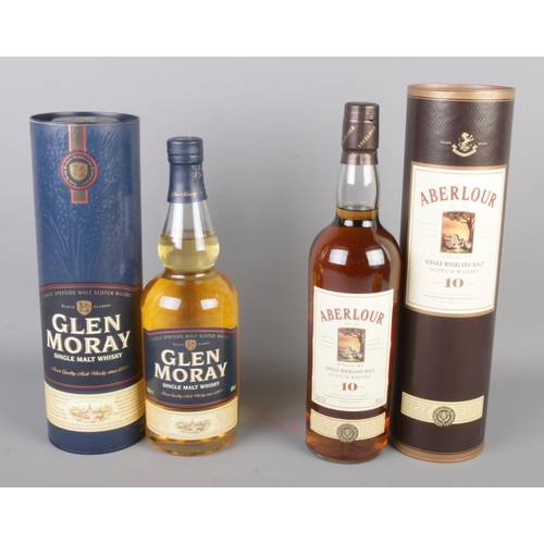 123 - Aberlour 10 Year with Glen Moray Single Malt Whisky, both 40% 70cl and in tube.