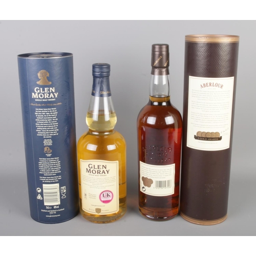 123 - Aberlour 10 Year with Glen Moray Single Malt Whisky, both 40% 70cl and in tube.