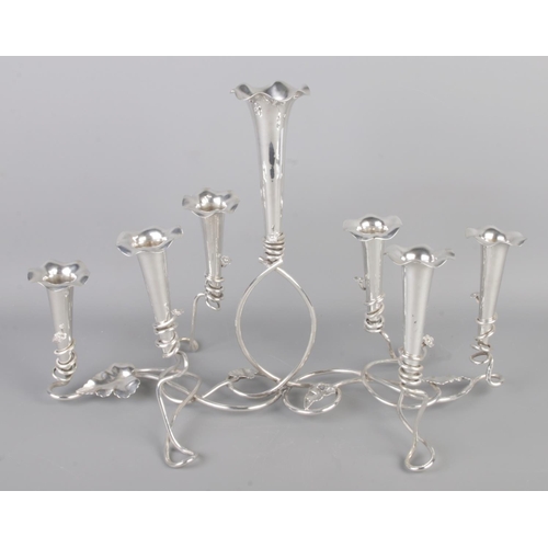 95 - Art Nouveau silver-plated epergne, made by Alexander Clark & Co. of London, with central trumpet vas... 