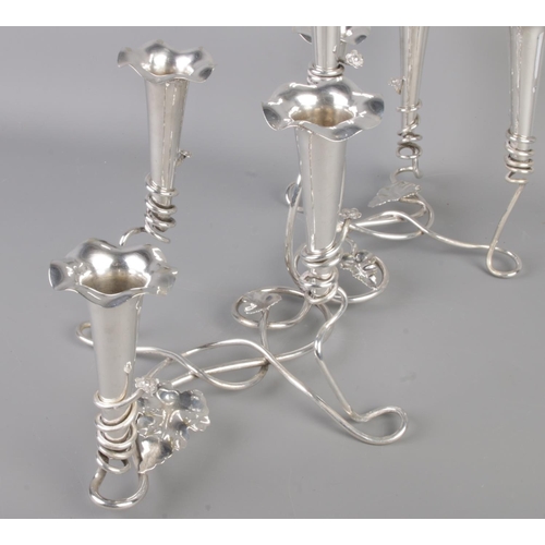 95 - Art Nouveau silver-plated epergne, made by Alexander Clark & Co. of London, with central trumpet vas... 