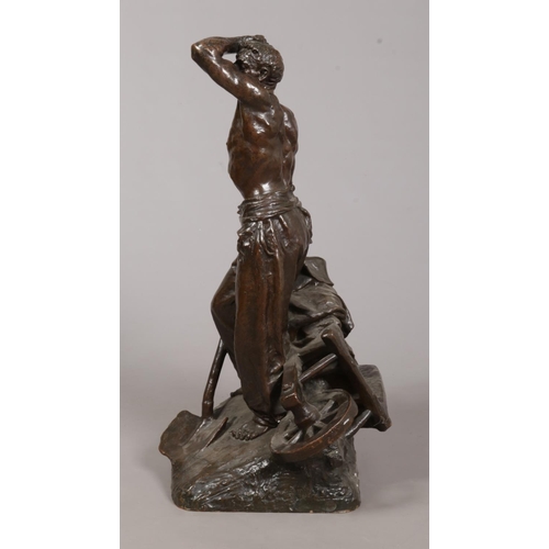 36 - Marcel Lambert, a large early 20th century French bronze sculpture modelled as a farm worker. Signed... 