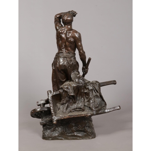 36 - Marcel Lambert, a large early 20th century French bronze sculpture modelled as a farm worker. Signed... 