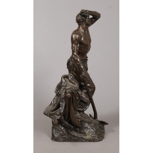 36 - Marcel Lambert, a large early 20th century French bronze sculpture modelled as a farm worker. Signed... 