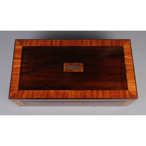 47 - A Victorian rosewood writing slope. Cross banded, brass inlay and fitted interior. Height 17.5cm, Wi... 