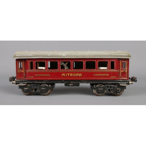 61 - A vintage German 0 Gauge model Marklin train coach/sleeper car. Mitropa Schlafwagen, number 17530.