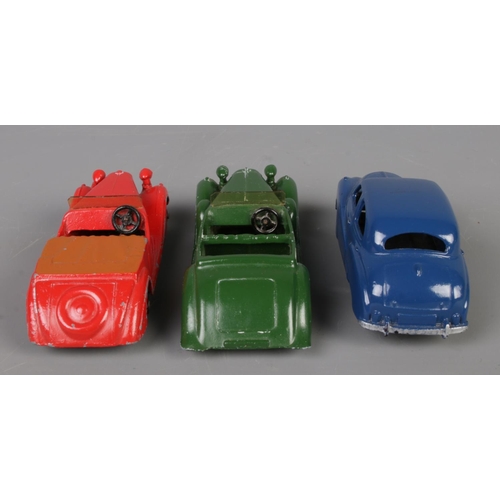 79 - Three Dinky Meccano diecast model cars; deep blue Austin Somerset 40J, green Lagonda 38C and red Sun... 