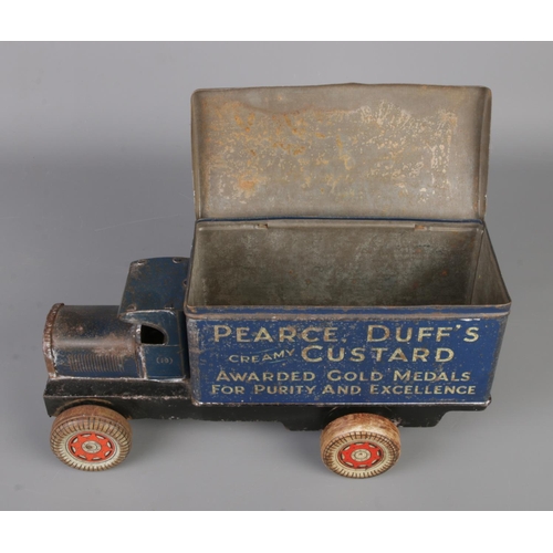 81 - A vintage Pearce Duff Custard/Blanc Mange advertising tin modelled as a delivery lorry. Length 32cm.