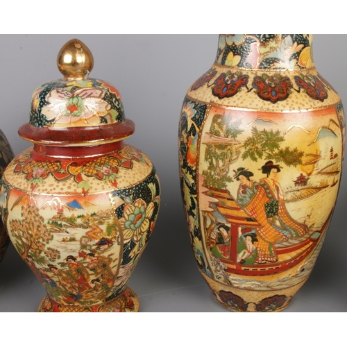 282 - A collection of Japanese Satsuma Ware, including vases and ginger jars, tallest 26cm.