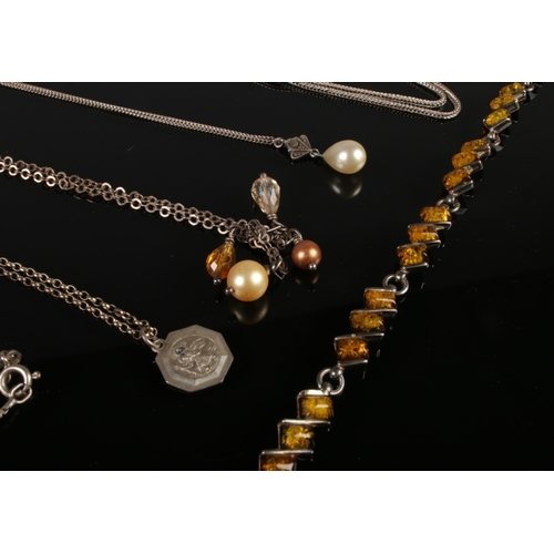 467 - A collection of silver jewellery, including assorted necklaces, earrings, brooch and bracelet, all h... 