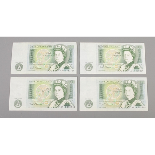 470 - Four British One Pound banknotes (Chief Cashier D.H.F Somerset), with two consecutive ones.