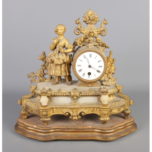 283 - Phillipe H. Mourey (1840-1910) late 19th century gilt spelter and alabaster figurative mantle clock.... 