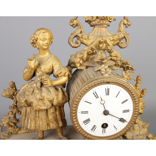 283 - Phillipe H. Mourey (1840-1910) late 19th century gilt spelter and alabaster figurative mantle clock.... 