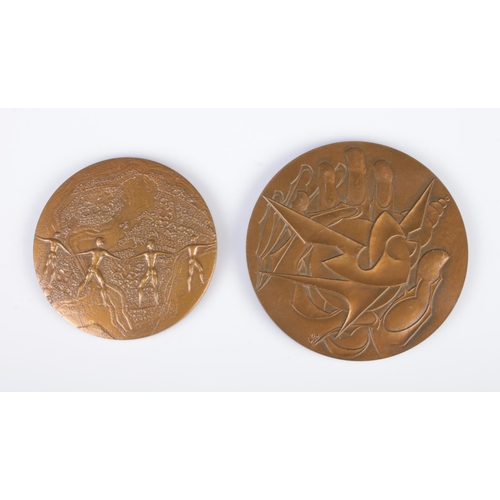 472 - Two French bronze medallions one engraved Mutuelle de Tresor Caisse De Secours 1927-1977 translating... 