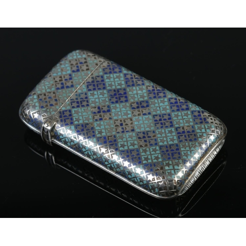 480 - A late 19th century sterling silver and enamelled vesta case with star pattern. Possibly Gorham. 41.... 