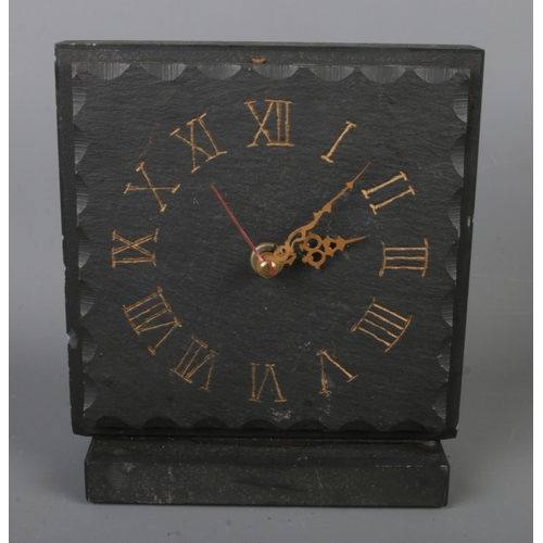 32 - Three vintage clocks, including Smith Enfield mantel clock, Slate quartz table clock and a Mauthe We... 