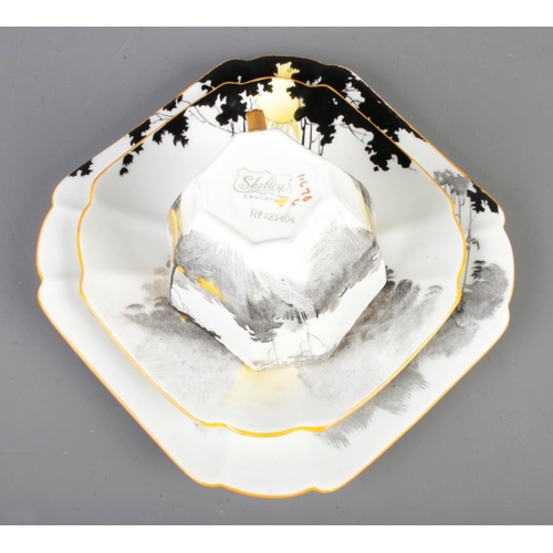 52 - Two sets of vintage Shelley Trio cups & saucers, Queen Anne shape with tall trees and sunrise patter... 