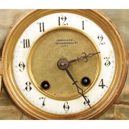 20 - An early 20th century German green onyx mantel clock by HAC (Hamburg American Clock Company), of arc... 