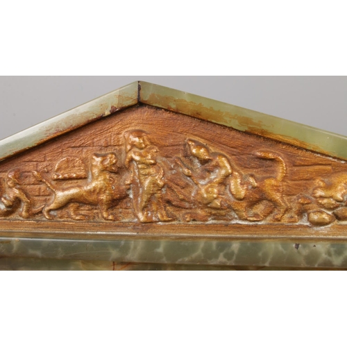 20 - An early 20th century German green onyx mantel clock by HAC (Hamburg American Clock Company), of arc... 