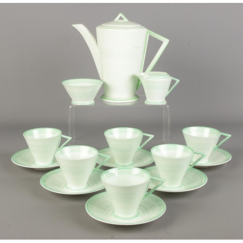 An Art Deco Shelley coffee tea service. Decorated in the Bands and Lines design, 12992.
