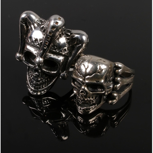 28 - A collection comprising two white metal skull rings, vintage British coins and costume jewellery inc... 