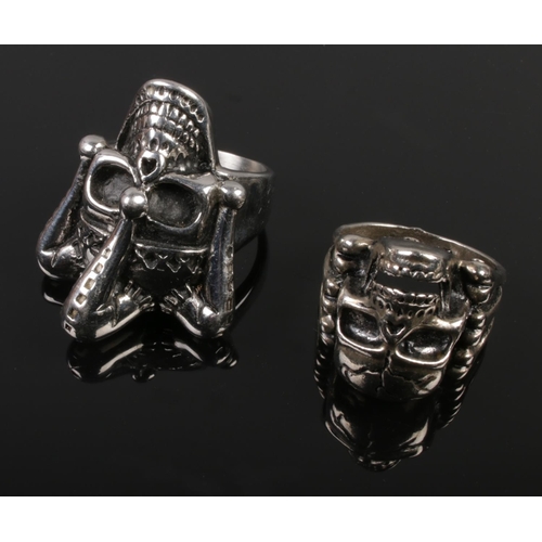 28 - A collection comprising two white metal skull rings, vintage British coins and costume jewellery inc... 