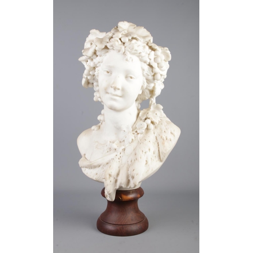 141 - Albert-Ernest Carrier-Belleuse (French, 1824-1887), a carved white marble bust of a bacchante, with ... 