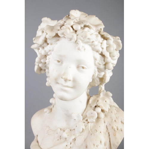 141 - Albert-Ernest Carrier-Belleuse (French, 1824-1887), a carved white marble bust of a bacchante, with ... 