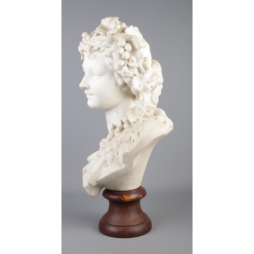 141 - Albert-Ernest Carrier-Belleuse (French, 1824-1887), a carved white marble bust of a bacchante, with ... 