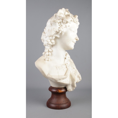 141 - Albert-Ernest Carrier-Belleuse (French, 1824-1887), a carved white marble bust of a bacchante, with ... 