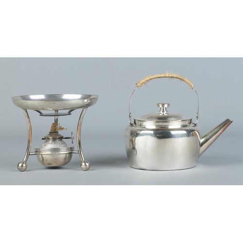 123 - Christopher Dresser for Hukin & Heath, a Victorian silver plated batchelor's spirit kettle on stand.... 