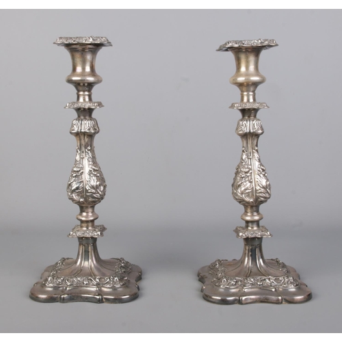 130 - A silver plate on copper five branch candelabra, along with a pair of Barraclough & Sons silver plat... 