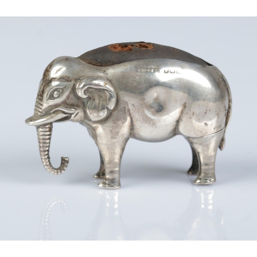 152 - An Edwardian silver pin cushion modelled as an elephant. Assayed Birmingham 1905 by Cornelius Desorm... 