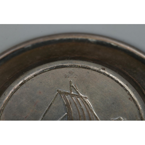 157 - A Norwegian silver and enamel pin dish. Decorated with a Viking longboat, Norge. Maker's mark for OF... 