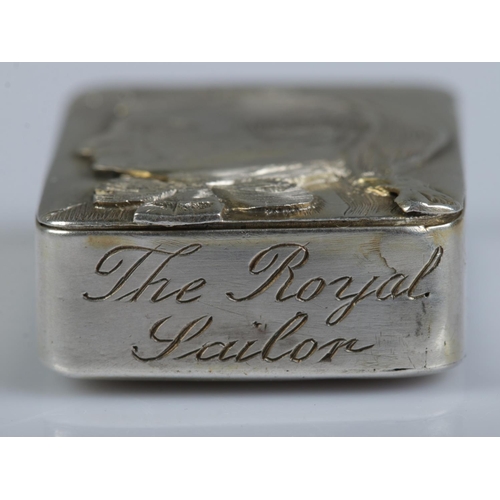 162 - A George III silver pill box 'The Royal Sailor'. Assay marks for Birmingham by Samuel Pemberton.