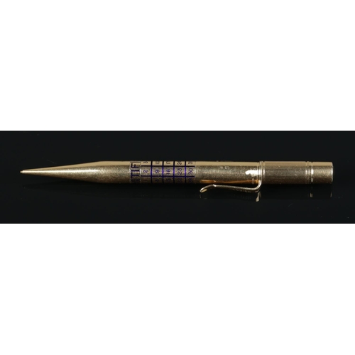 170 - An 18ct gold propelling pencil by Goldsmiths & Silversmiths Company Ltd, with enamelled rotating cal... 