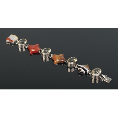 178 - A 19th century Scottish white metal agate set bracelet. Length 7 inches.