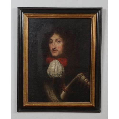 218 - French School; a 17th century parcel gilt framed oil on canvas, portrait of Louis Prince of Conde. 6... 