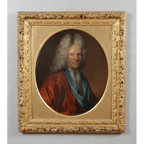 222 - An 18th century carved giltwood framed oil on canvas, portrait of a gentleman, said to be Waldive Wi... 
