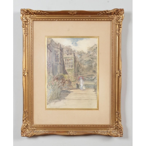 225 - Rowland Henry Hill (1873–1952), a gilt framed watercolour, country house gardens with figures. Signe... 