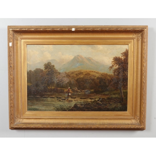 232 - Albert Dunington (British 1860-1928), a large gilt framed oil, Welsh landscape scene, Capel Curig. 5... 