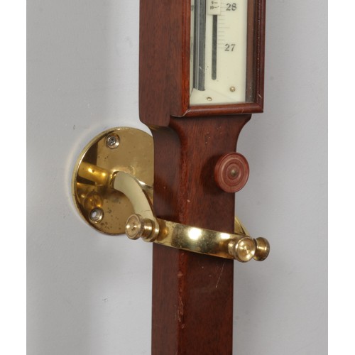 234 - A Russell mahogany and brass marine stick barometer. On gimbal bracket. Length 90cm.